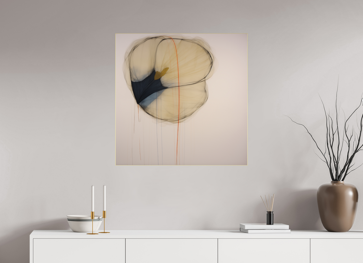 Golden Flower with Red Line behind plexiglass