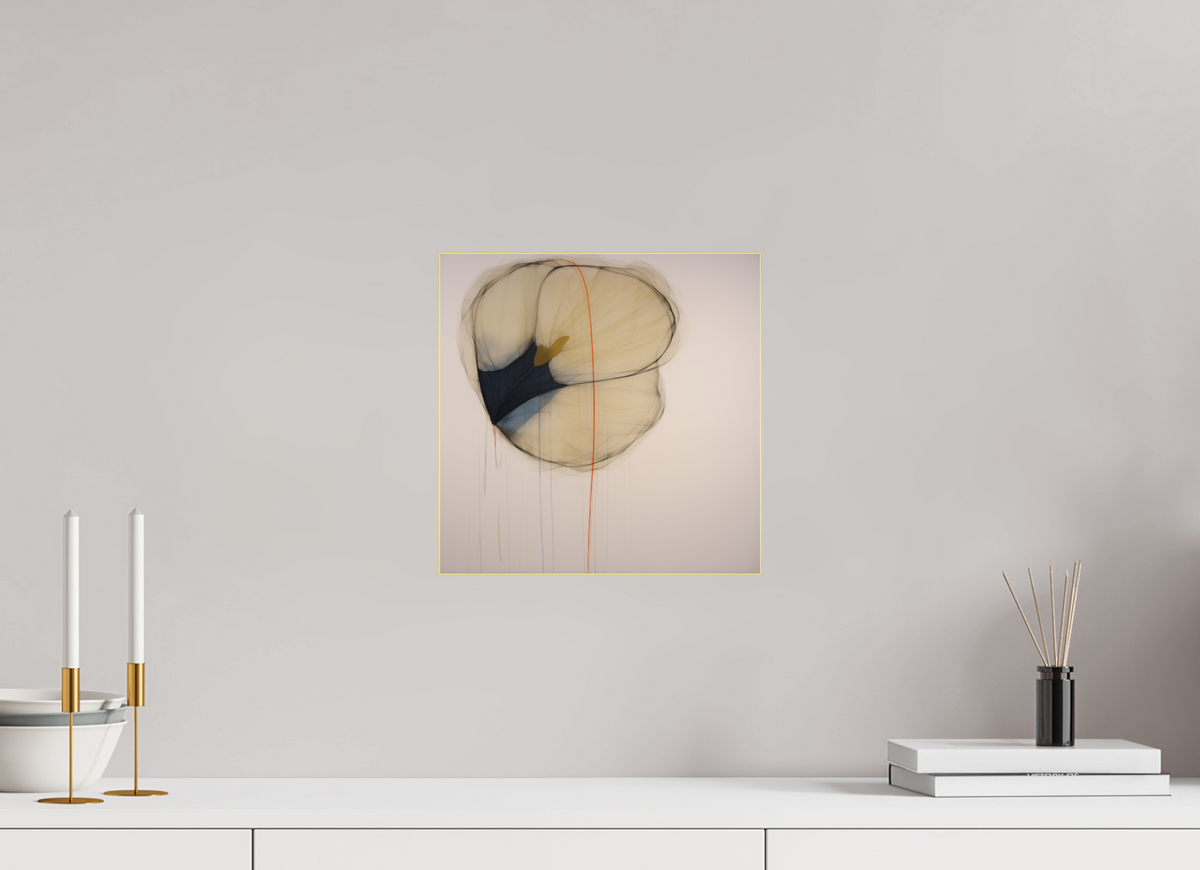 Golden Flower with Red Line behind plexiglass