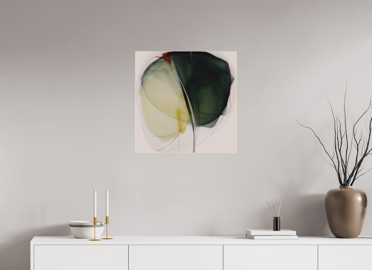 Green and White Lily with a touch of Red behind plexiglass
