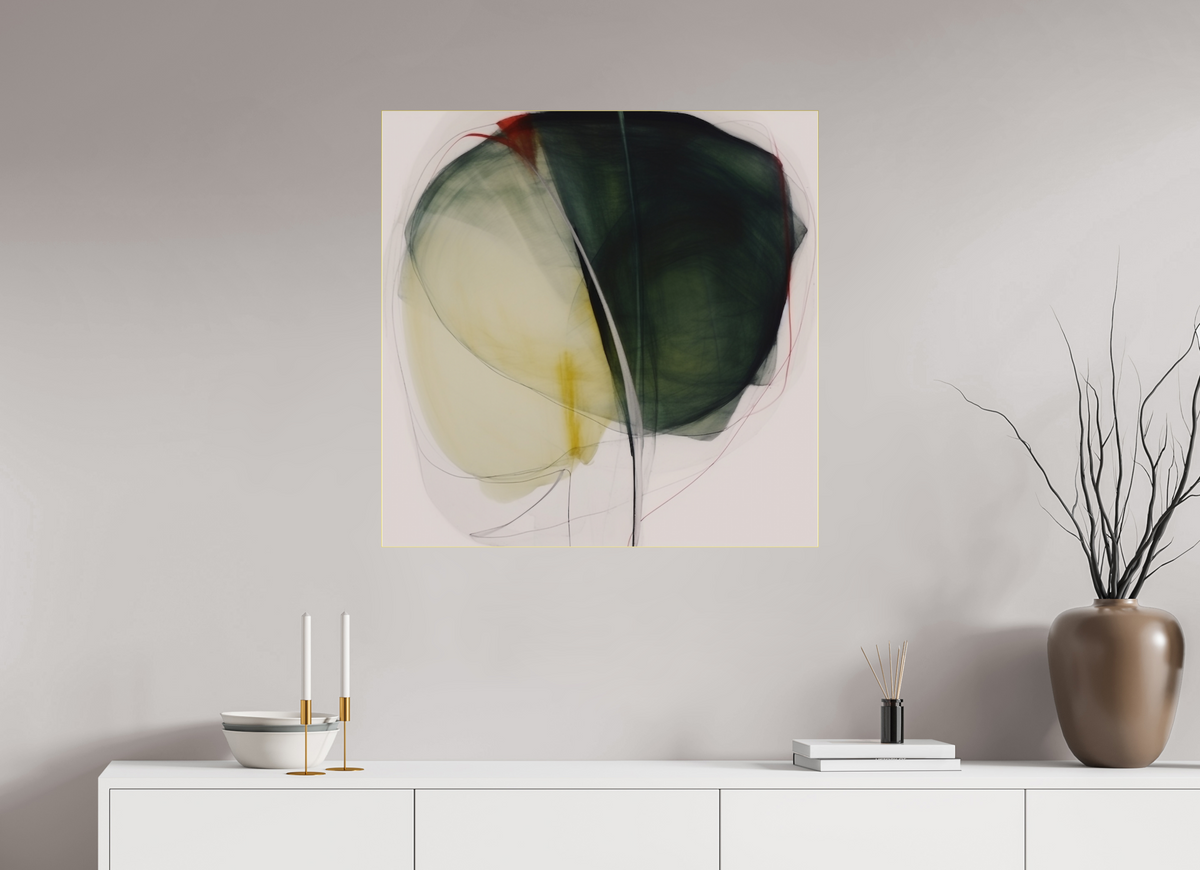 Green and White Lily with a touch of Red behind plexiglass