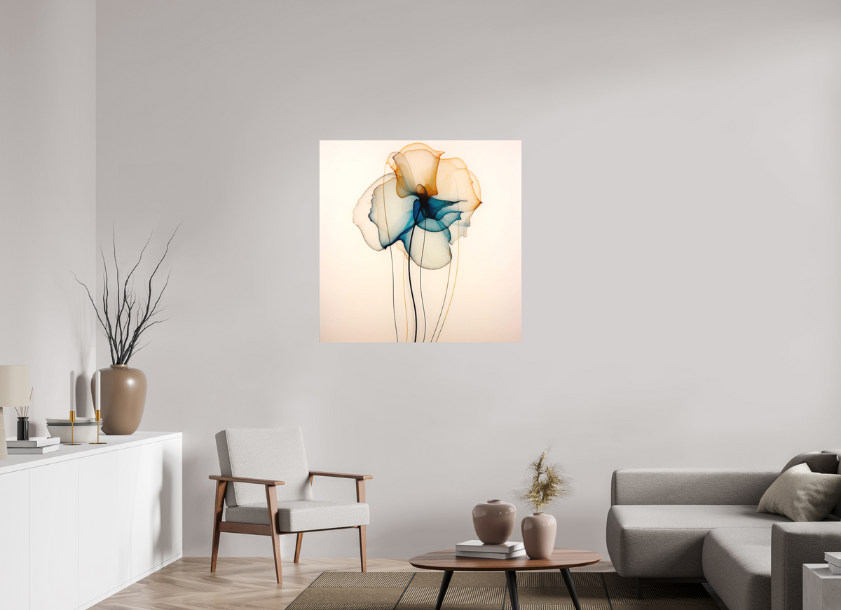 'Mirthful Azure and Ember Dance' printed on Aluminium