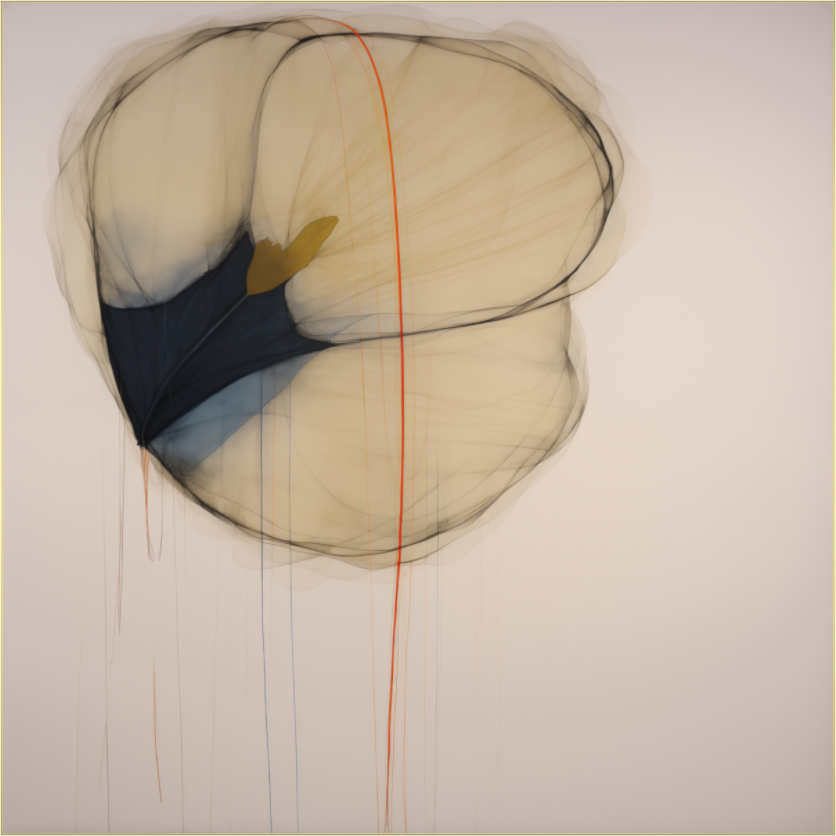 Golden Flower with Red Line behind plexiglass