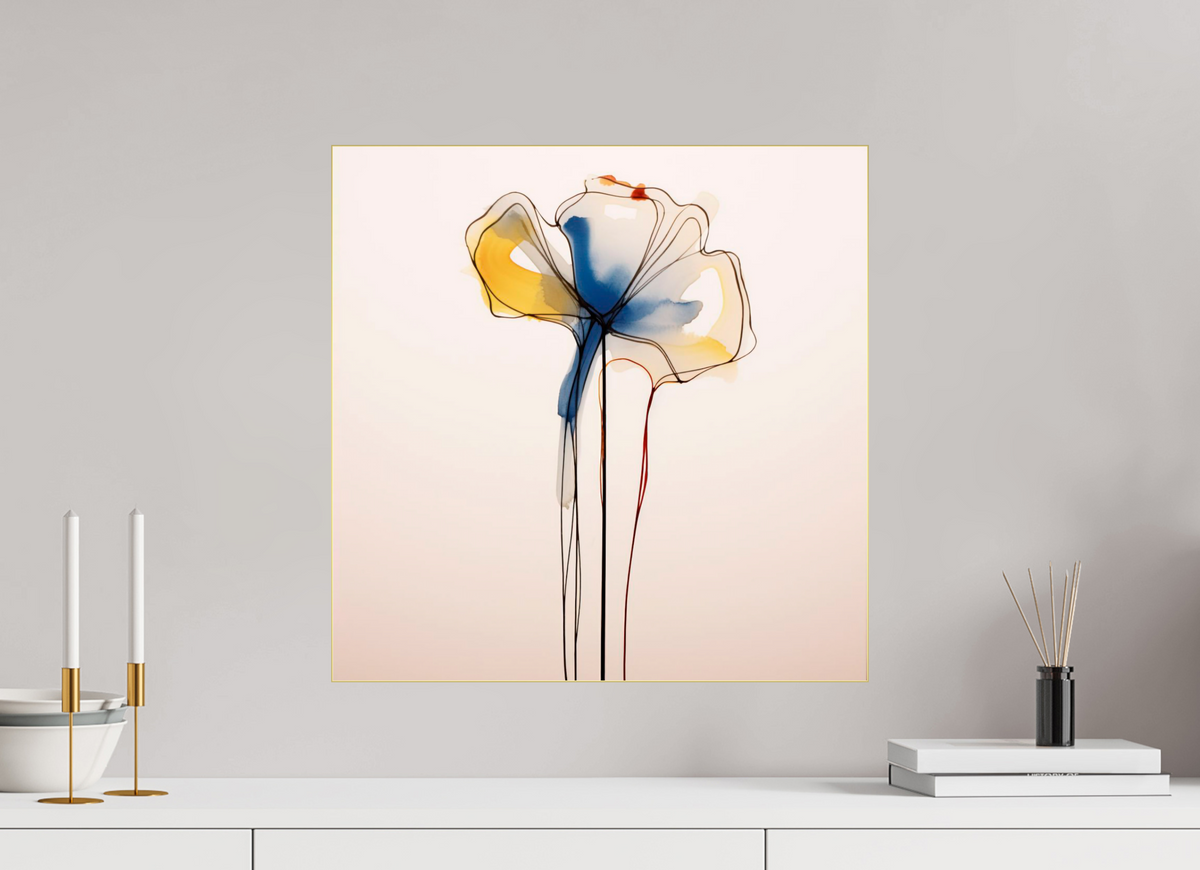 'Blue and Gold Petal Symphony' behind Plexiglass
