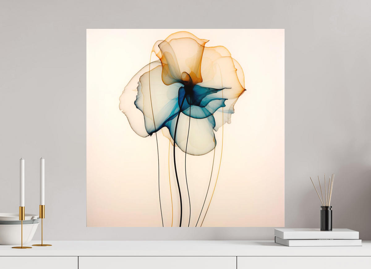 'Mirthful Azure and Ember Dance' printed on Aluminium